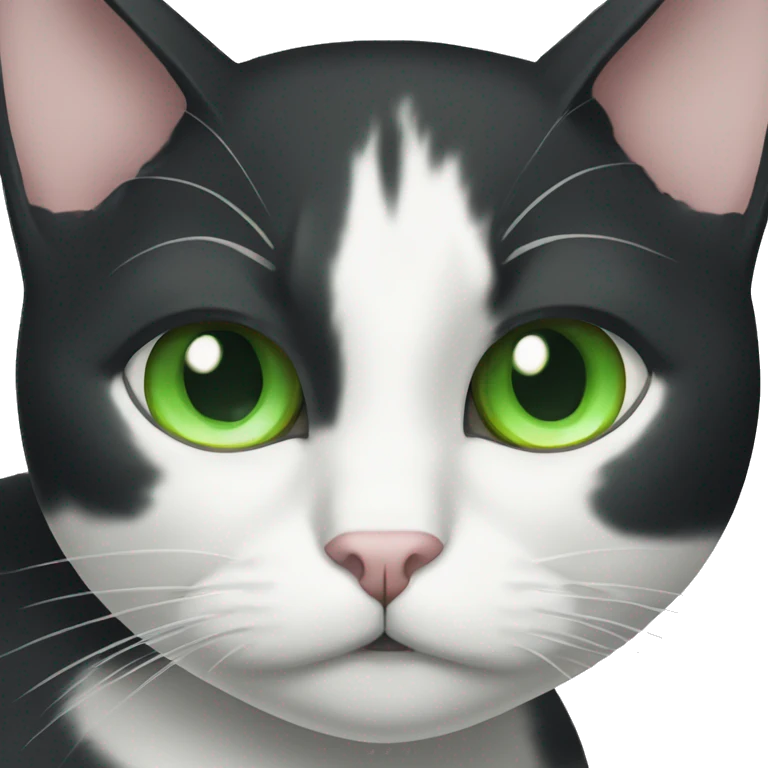 suspicious tuxedo cat with green eyes  emoji