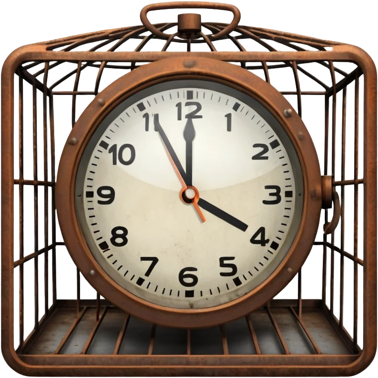clock trapped inside a metal cage emoji
