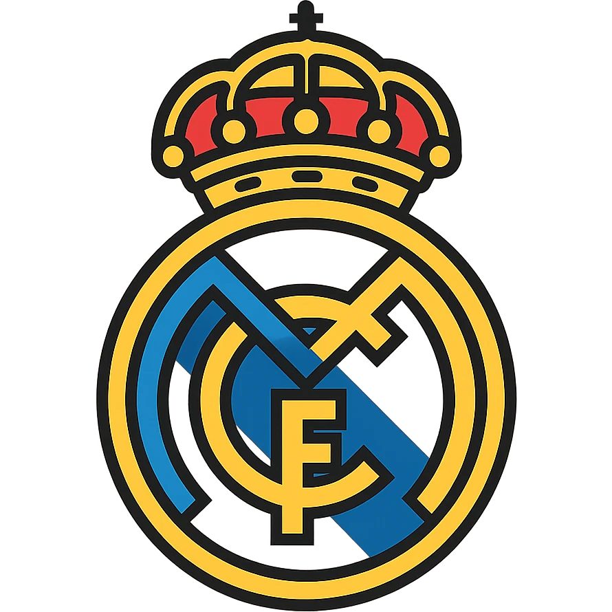 Real Madrid football club crest, modern icon style, white and gold, no text emoji