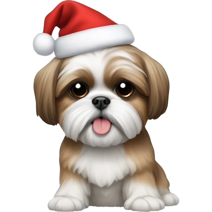 small shih tzu with a santa hat emoji
