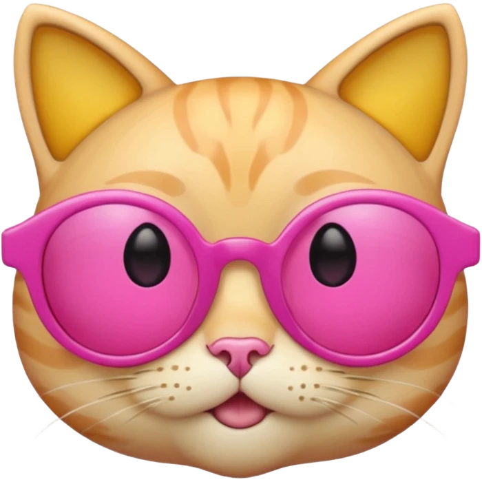 make a yellow circle face emoji with diva sun glasses that are like bright pink cat eye and like long lashes and the hand tilting the sunglaggeses dsown emoji