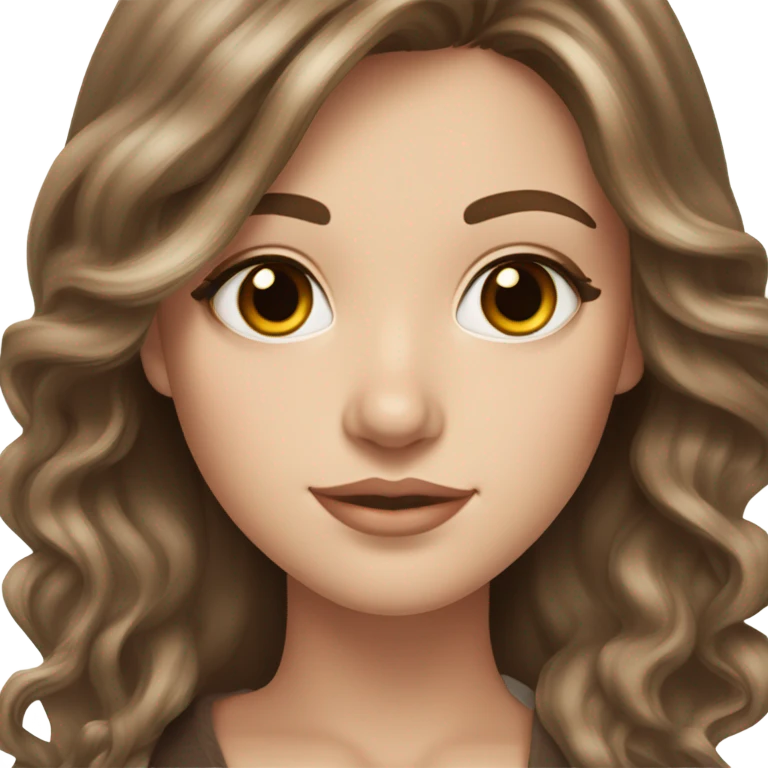 White girl Amber eyes with long voluminous brown hair with brown highlights balayage  emoji