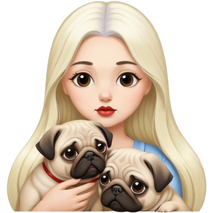 Блондинка с длинными белыми волосами целует мопса emoji