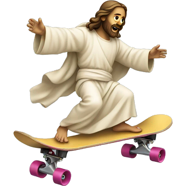 Jesus on a skateboard doing a trick emoji