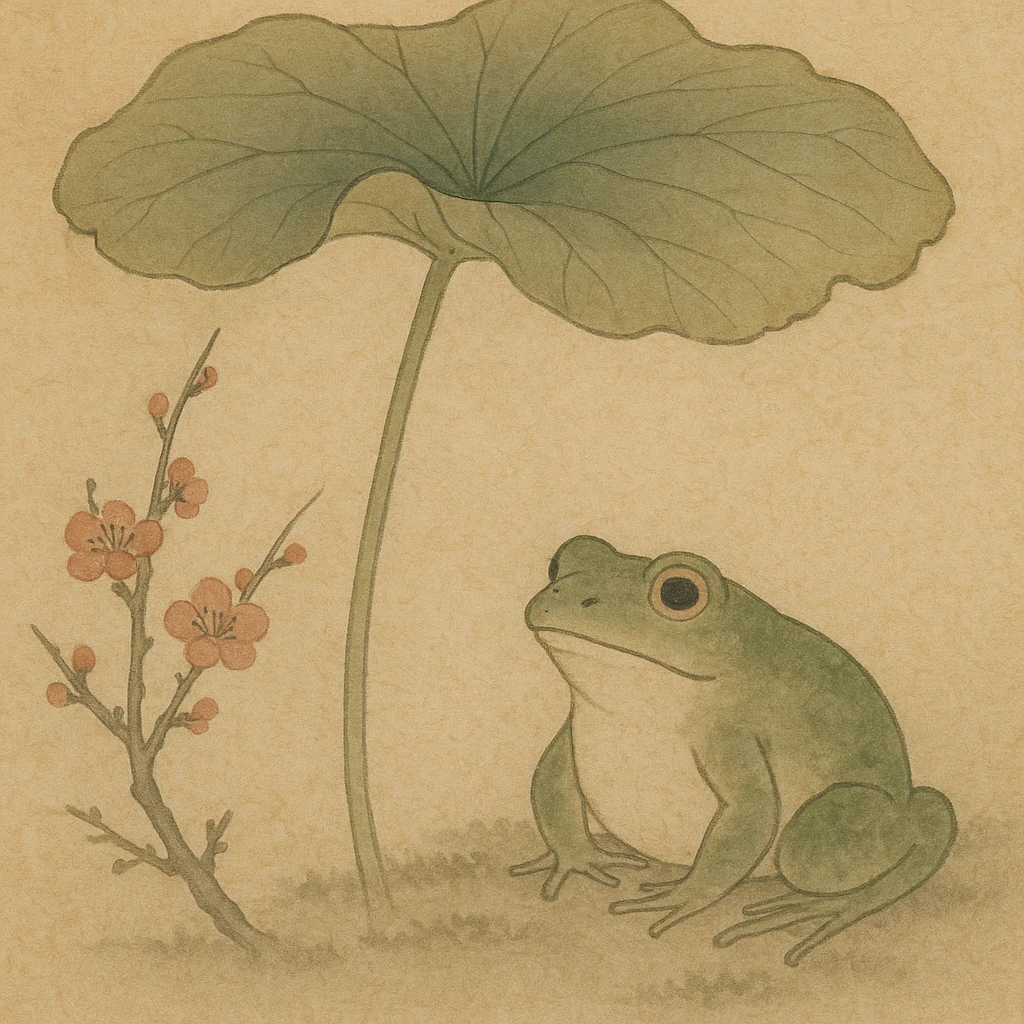 frog hiding under leaf umbrella emoji