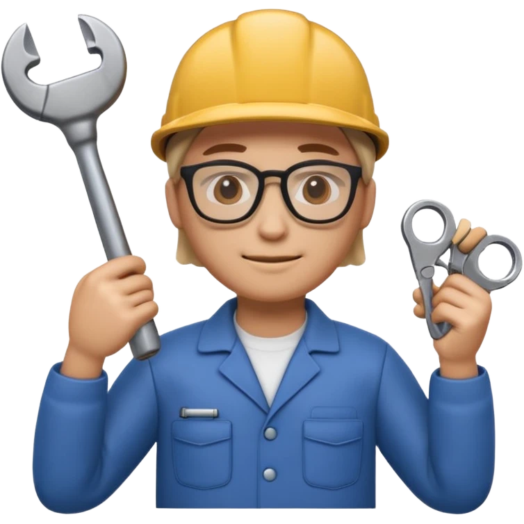 A 3D emoji with a Memoji style that the depicts a person who is learning to become a car mechanic as his highchool extended profile emoji