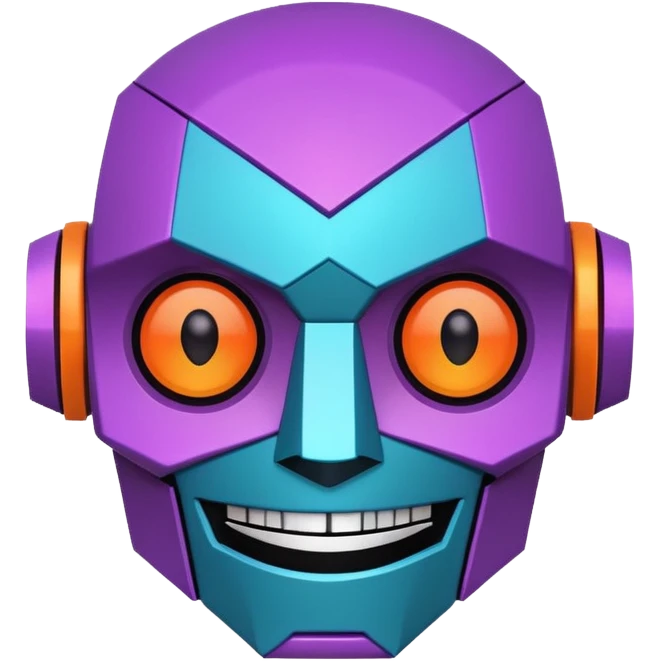 evil robot. Only its head. Very low details, just lines and colors, no need to draw in detail. Like an icon. Make it smile emoji