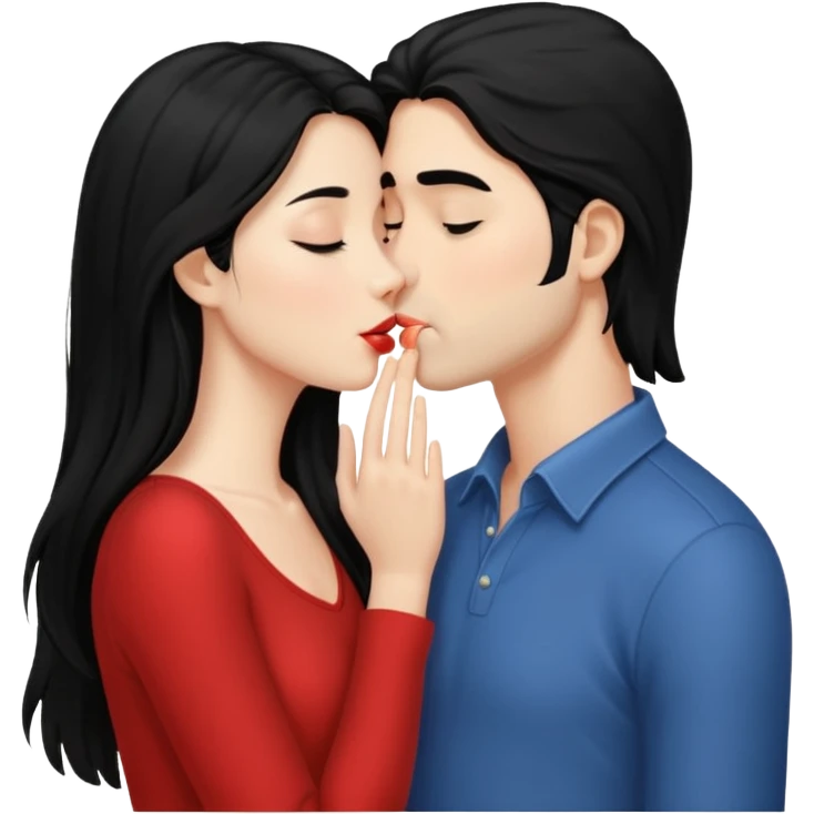 Long Black haired  couple kissing emoji