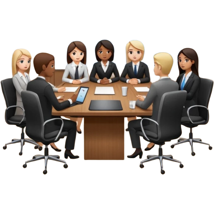 a group of coworkers in meeting room in long rectangular table emoji