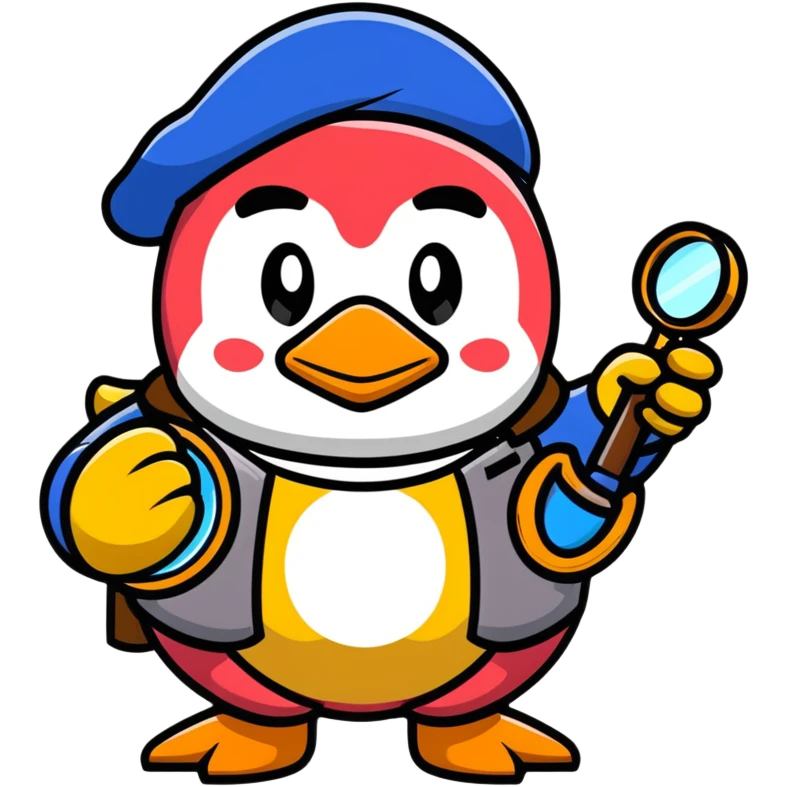 King Dedede from Kirby dressed as a detective, holding a magnifying glass, cartoon style emoji