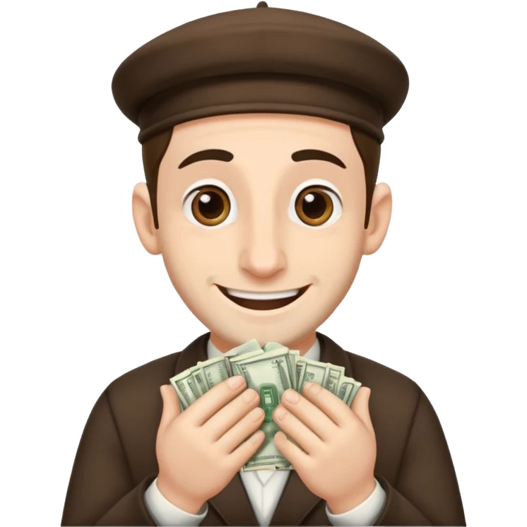 Jewish man with a big nose having his hands clenched together while smiling when he sees money  emoji