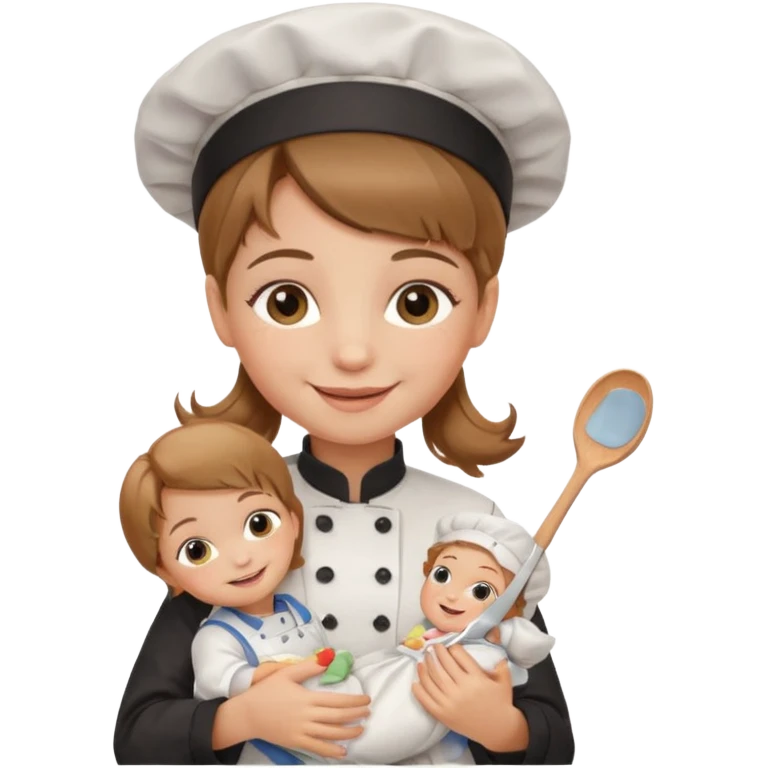 girl kid italian chef, uniform, holding babydoll emoji