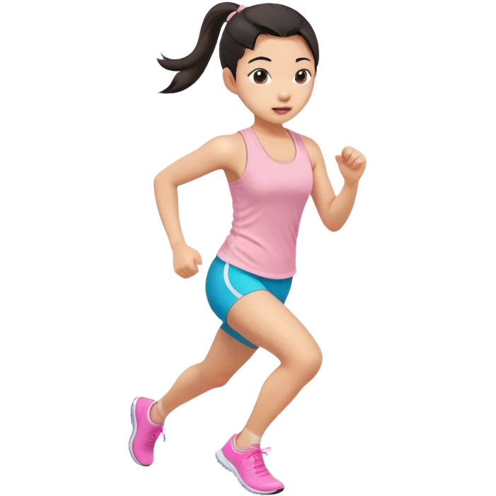 asian girl ponytail light pink tank top running emoji