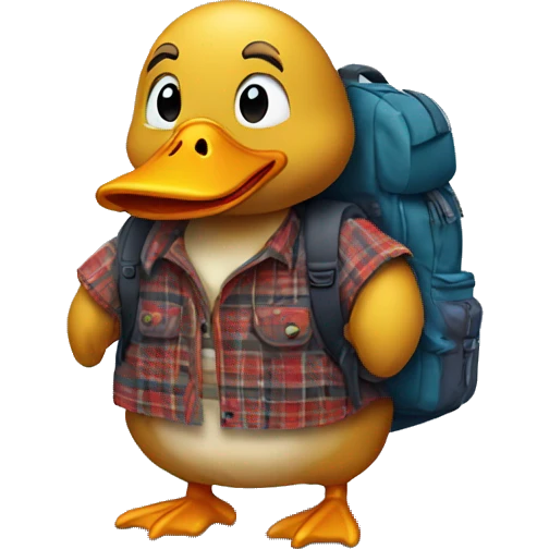 mountain duck wearing backpack and flannel shirt emoji