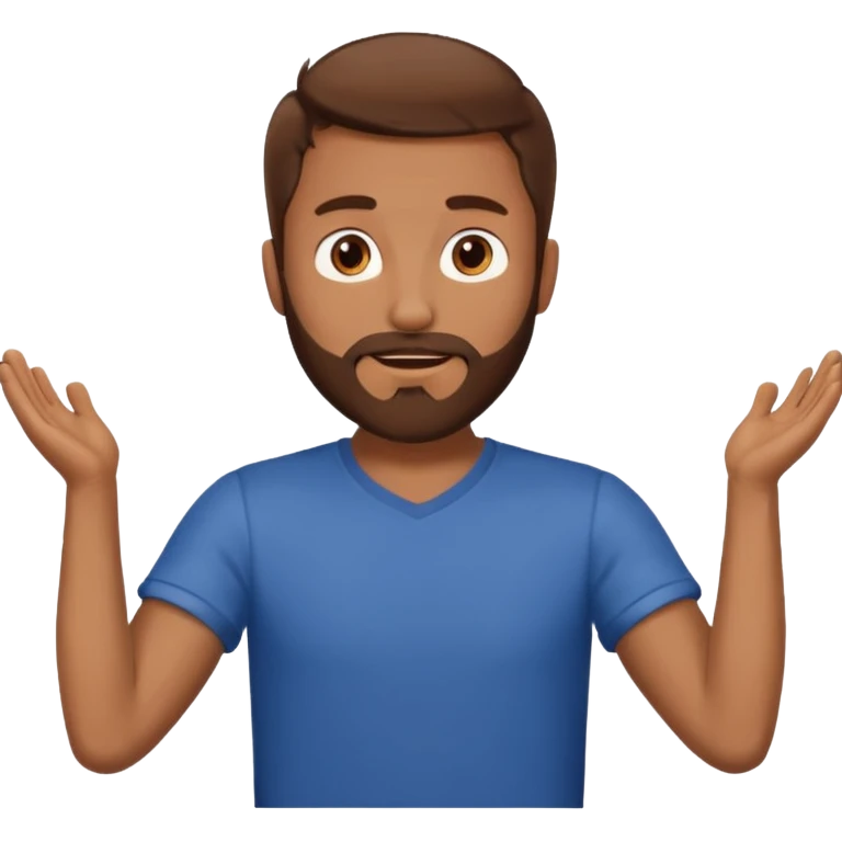 A man with brown hair and beard with his arms open waiting for a hug emoji