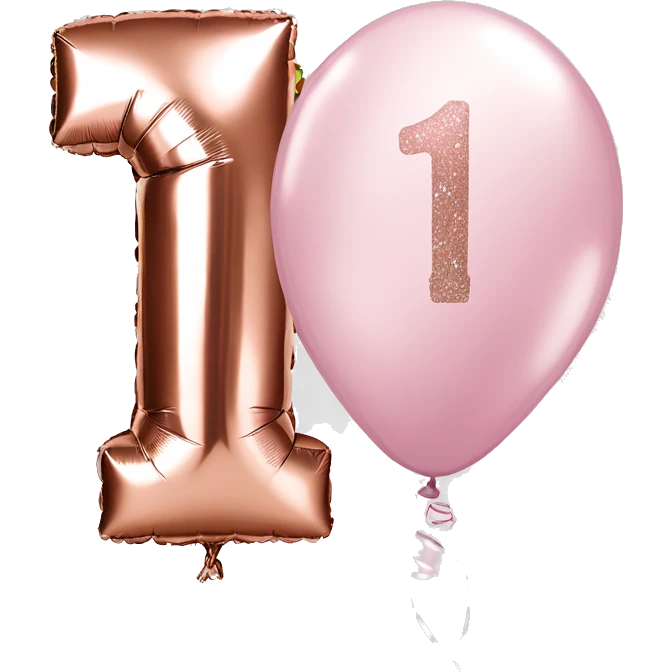 first birthday rose gold number ONE balloon  emoji