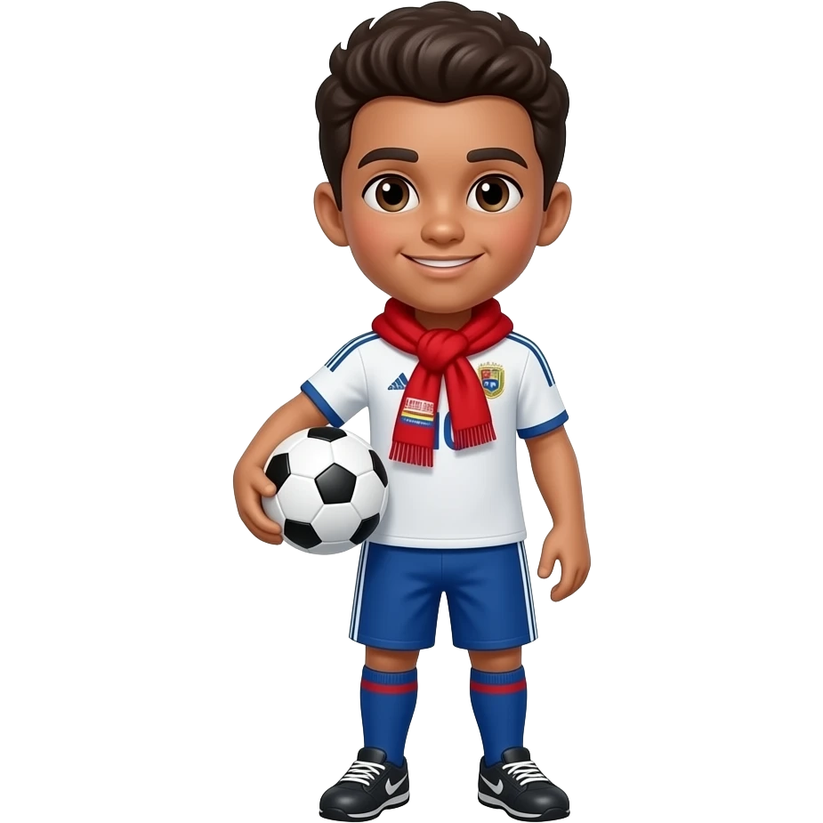 un emoji de un chico futbolista con balón futbol en la mano de mitad de cuerpo y con la franela de la vinotinto de venezuela emoji