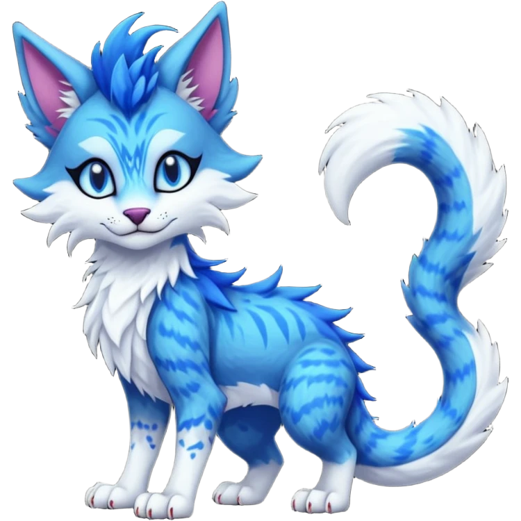 Kawaii dark edgy fantasy feline-vernid-sergal-fursona animal creature with a tufted tail full body with intricate markings  emoji