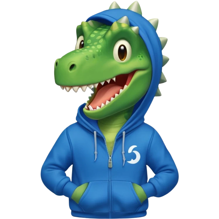 Laughing dinosaur wearing a hoodie  emoji