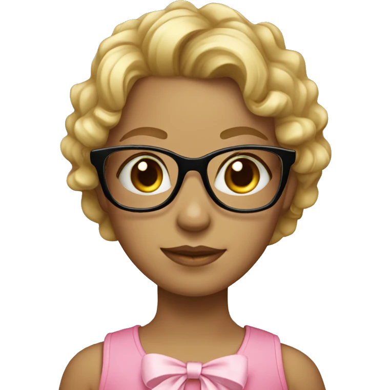 blond girl with pink bow brown curly hair with glasses emoji
