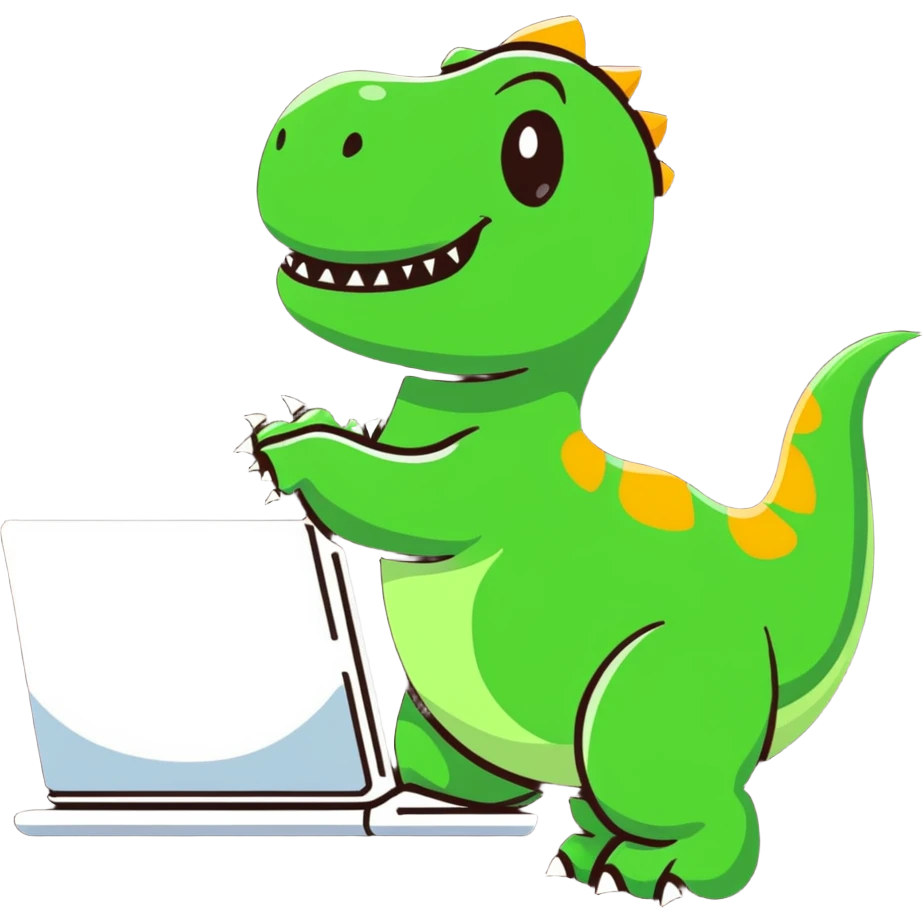 dinosaur using a computer emoji