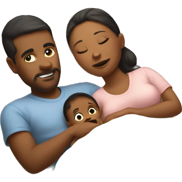 baby lying in bed with mom and dad emoji