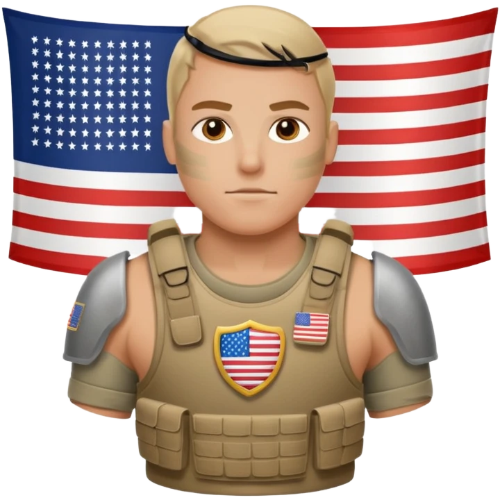 generate realistic manly white american soldier in body armor and full uniform with small usa flag on shoulder emoji