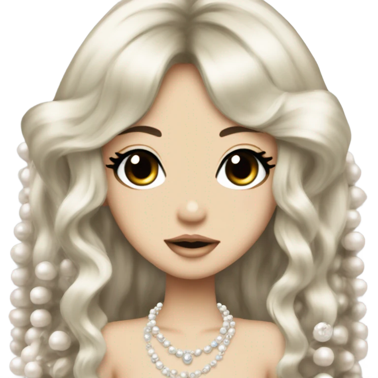 mermaid hime gyaru girl, dark hair with pearls emoji