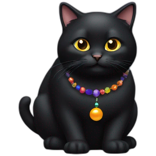 fat black cat with a bead emoji