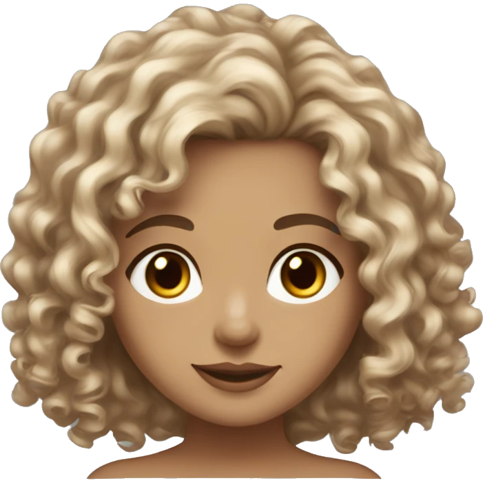 Fair curly wavy hair,medium length, Brown eyes, light medium skin tone, girl emoji