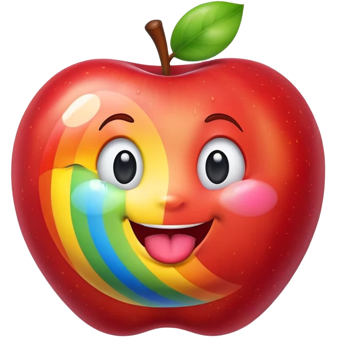 Rainbow apple with smile and tongue sticking out  emoji