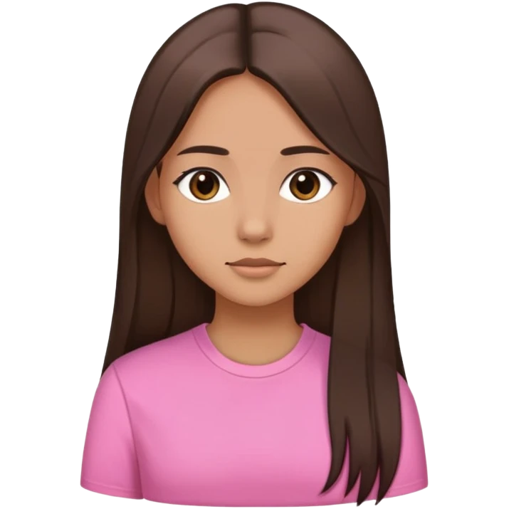 Feminine girl with light brown skin, dark straight long hair and dark eyes, wearing a pink shirt, profile picture style emoji
