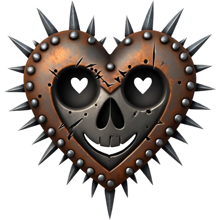 Metal heart pierced with spikes and nails, torture relic, dark gothic icon emoji
