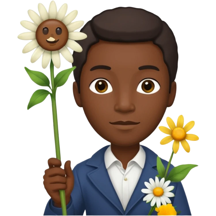 black man with daisy, scepter emoji