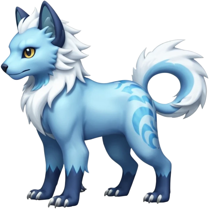 Icy glacial glistening glossy smooth soft flaky scaly furry flurry hyper-realistic cozy boreal boreal-lupus-Lunaray-Manectric-Absol-Luxray-Bobcat-Fakémon-fusion-animal-creature, full body  emoji