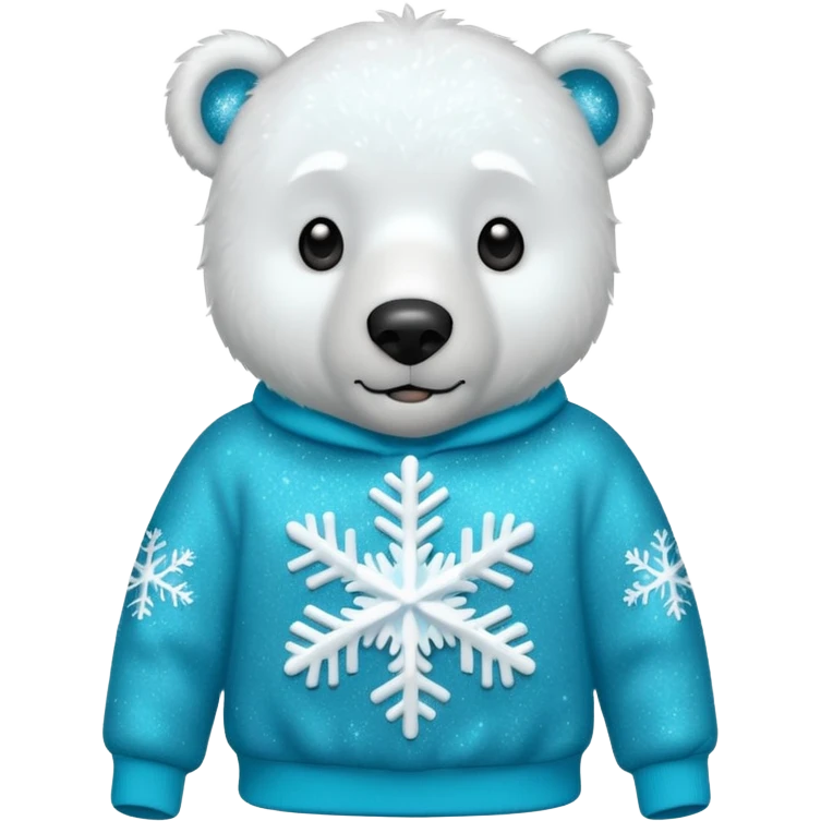 Glitter polar bear
with cyan snowflake on a black sweatshirt emoji