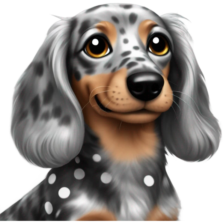 Fluffy dachshund grey with black dots emoji