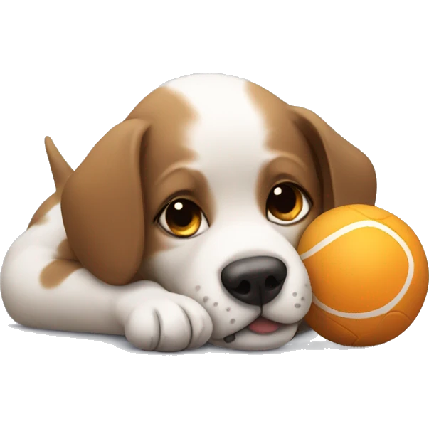 Dog cuddles with ball emoji