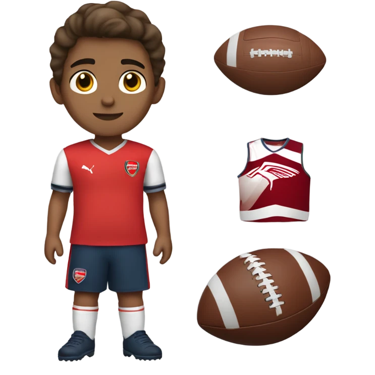 boy standing with an arsenal football jersey, brown hair, tan skin emoji