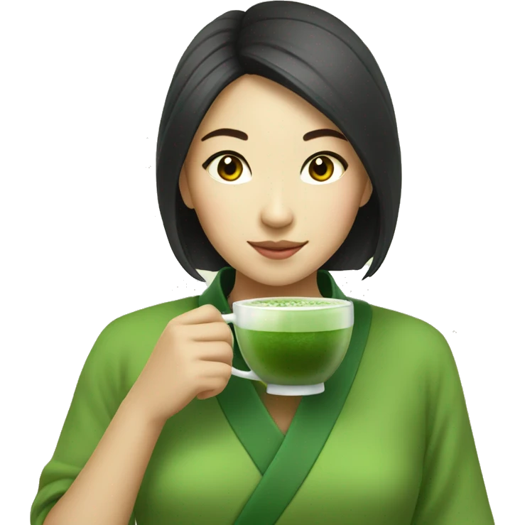 Asian girl drinking matcha  emoji