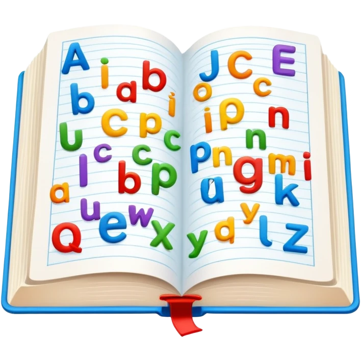 English language learning book with alphabet letters emoji