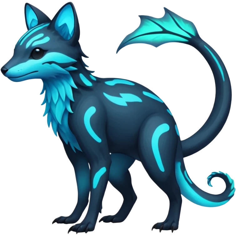 Rare realistic dark-neon glowing bioluminescent edgy badass epic pretty beautiful handsome gorgeous aesthetic colorful vibrant Vernid-Trico-species-Fakemon-creature by LiLaiRa, 4 legs, 1 tail, random markings, (full body) emoji
