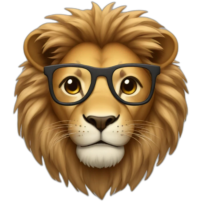 Lion with brown mane and glasses emoji