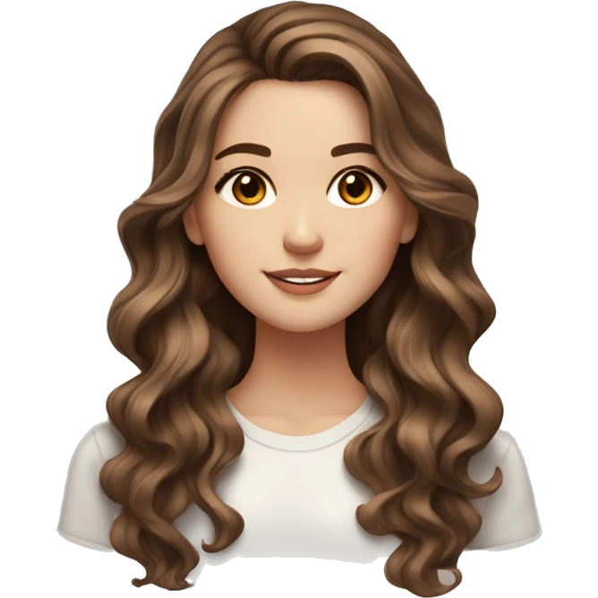 White girl brown eyes with long wavy brown hair with brown highlights balayage  emoji