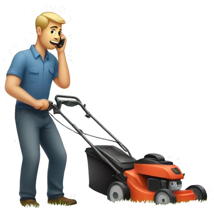 man mowing the lawn, talking on the phone  emoji