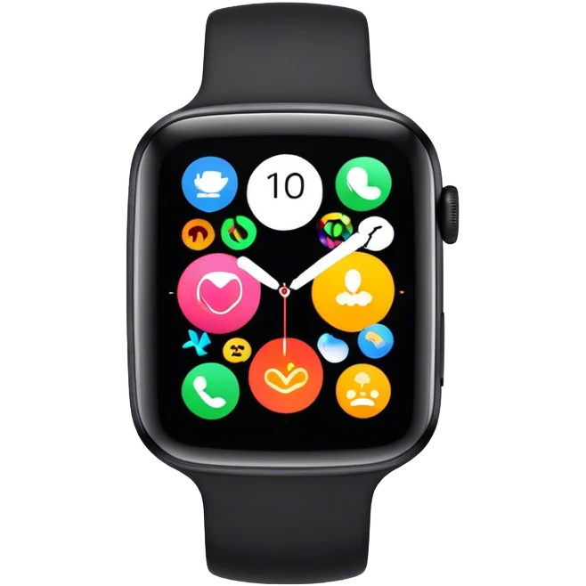 A modern smartwatch, black with a vibrant screen display showing only the time  emoji
