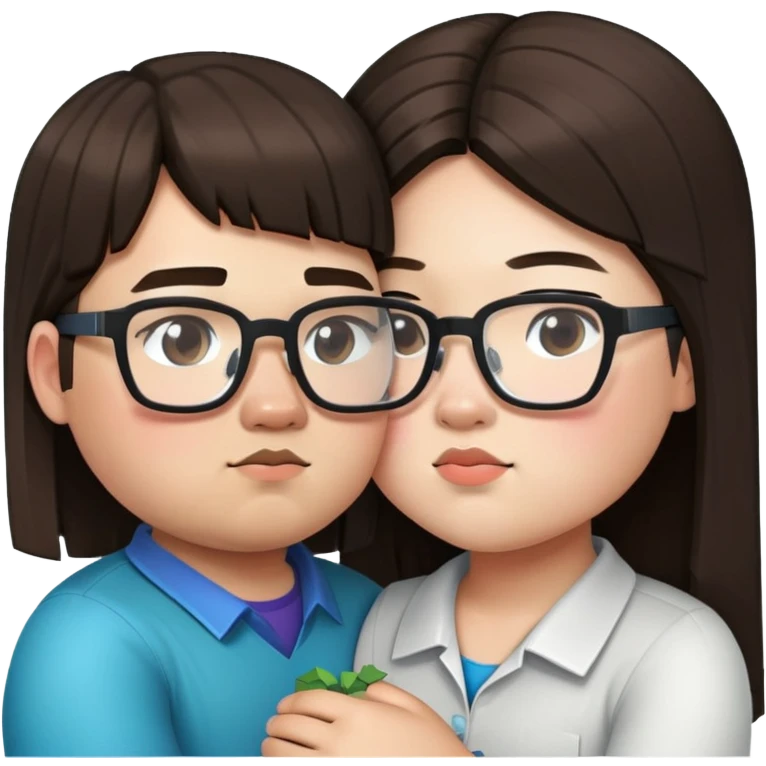 fat steve from minecraft kissing a short asian girl with glasses emoji