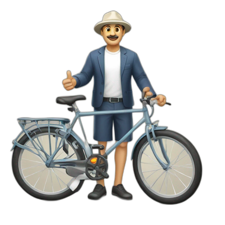 señor gordo blanco con gorra y bicicleta emoji