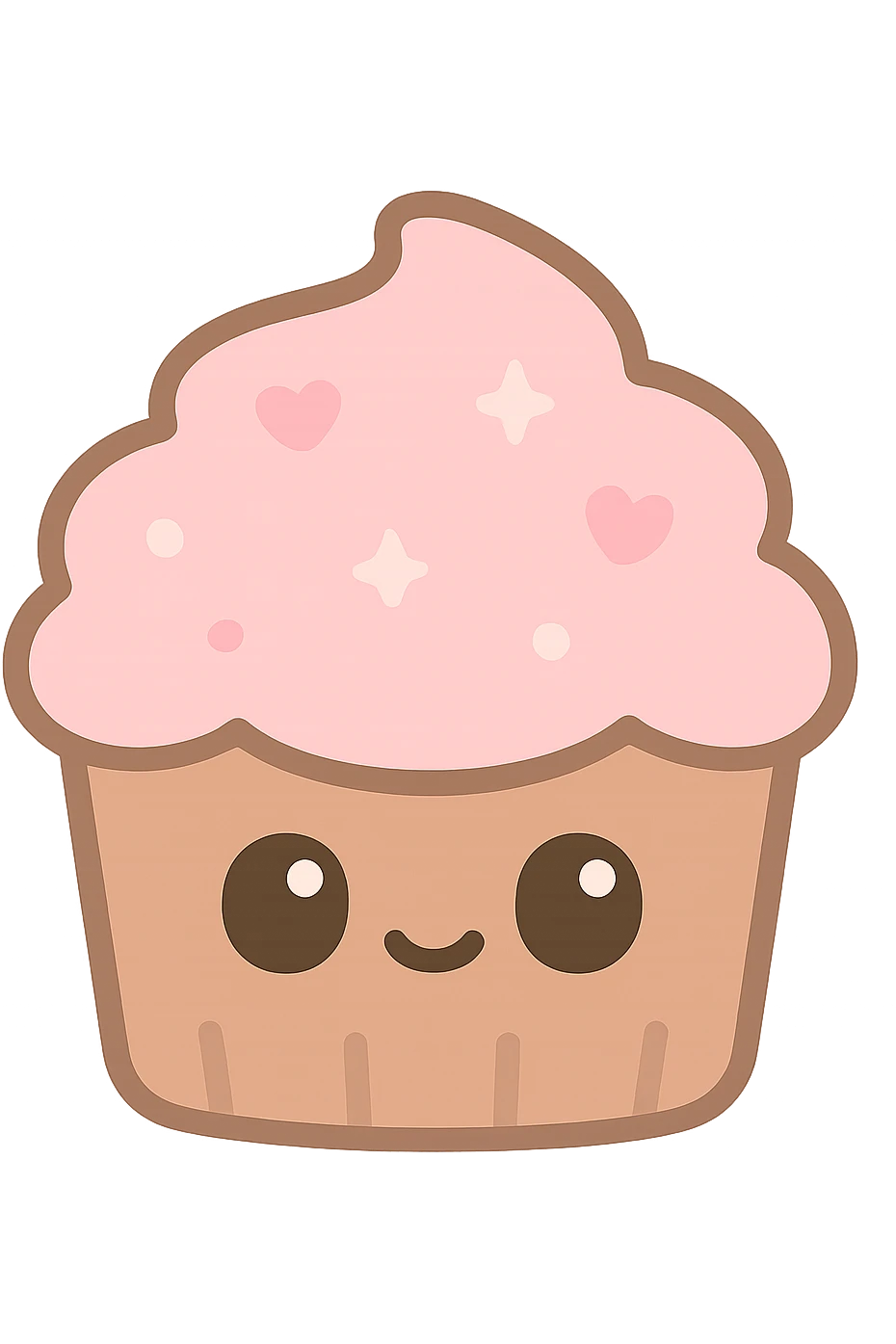 chocolate cupcake with pink icing, cute cartoon style emoji