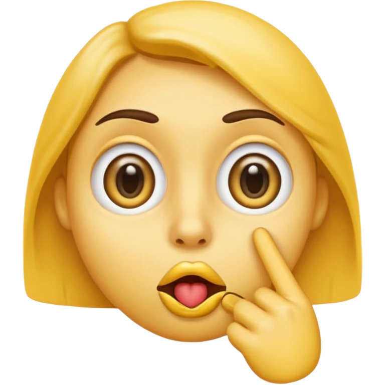 yellow emoji face with big eyes finger on lips in a shh gesture no accessories classic emoji look emoji